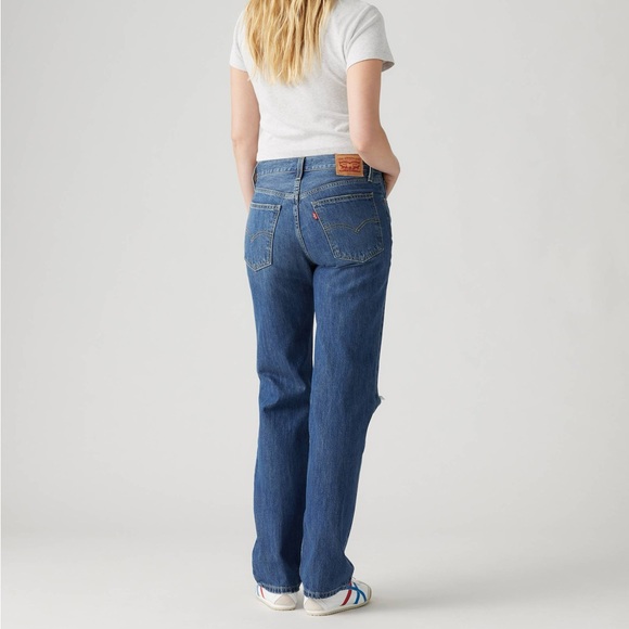 Levi’s Low Pro Straight Distressed Busted Knee Jeans Womens Size 32 Dark Wash - Picture 2 of 8
